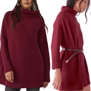Free People Ottoman Sweater Funnel Neck Oversized Ribbed Maroon Red Womens Small